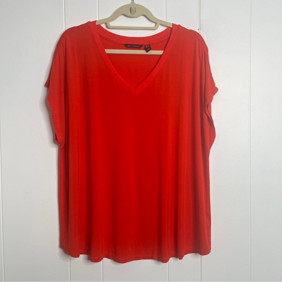 H by Halston Tops - H by Halston Vibrant Tomato Red V-Neck Tee Stretch Boxy Loose Women's 1X